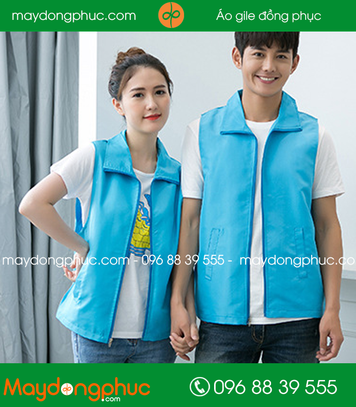 Mẫu áo gile công nhân màu  xanh YA